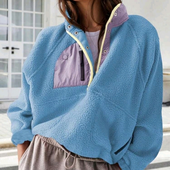 Jackets & Blazers - Lightweight Fleece Pullover Jacket Cropped Fall Winter Fuzzy Sherpa Jacket